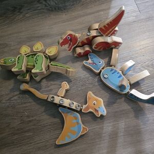 Coogam Dinosaur Building Block Set, Wooden Snap-Connection Dinosaur Builders